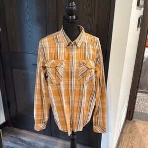 Prana Yellow and Brown Casual Button Down Shirt